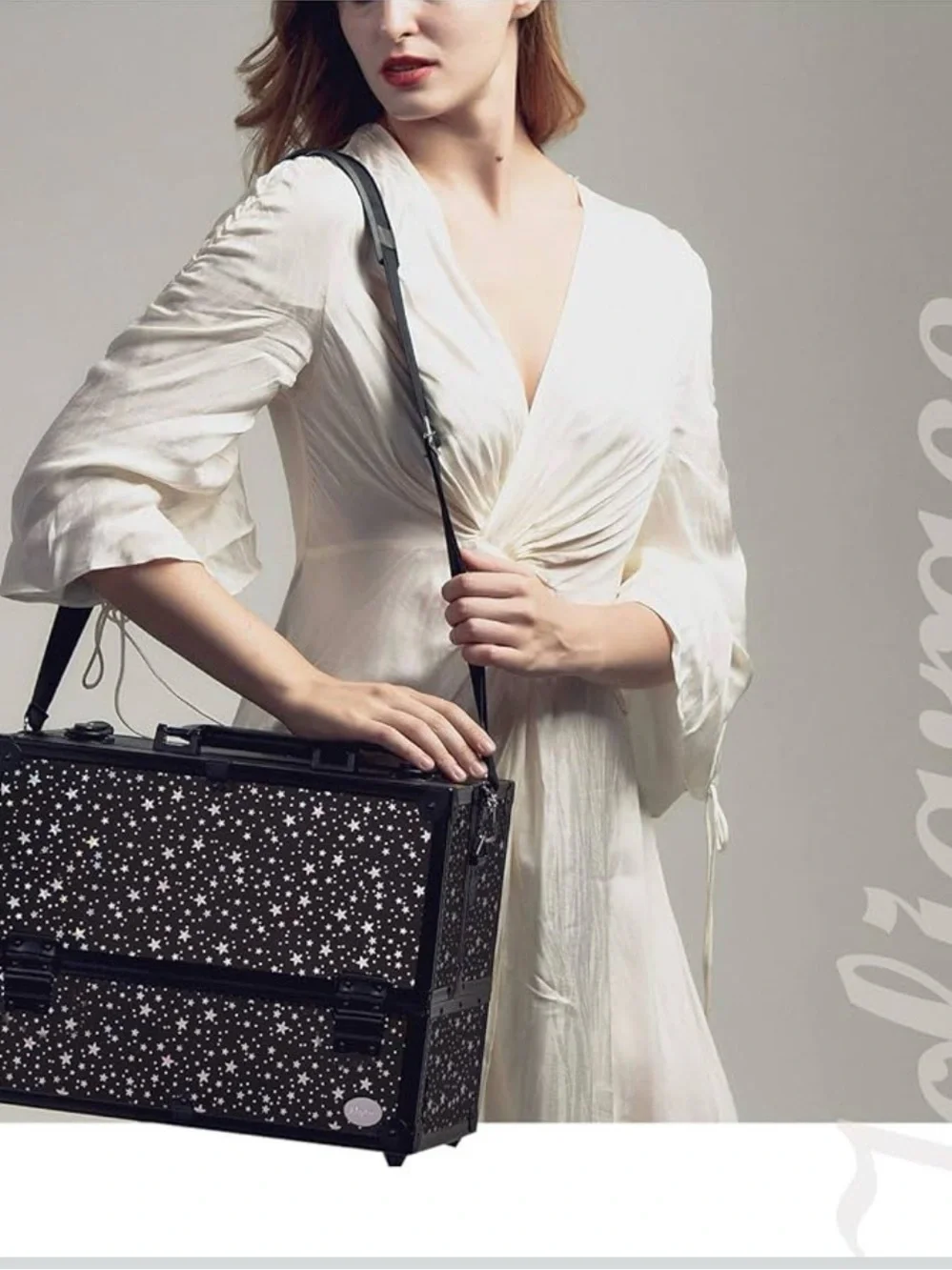 Black Star-Print Makeup Case with Locking Latches